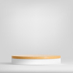 Wood podium on white background, Product presentation.