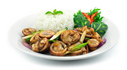 Stir Fried Squids with black pepper served Rice