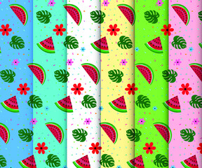 summer pattern vector element. summer seamless pattern with watermelon, leaf, flower Vector illustration.