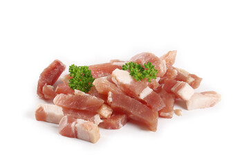 lardons sur fond blanc, viande de porc