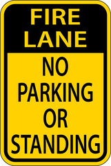 Fire Lane No Parking or Standing Sign On White Background