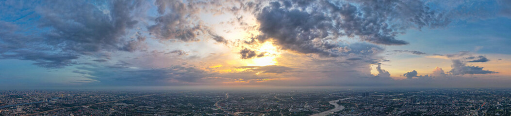 Panorama sky and cloud white and orange clouds, Beautiful sunset sky for Nature backgrounds of landscape panoramic photo , sky, cloud, sunset, 