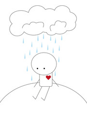 A man in love is sad under the rain