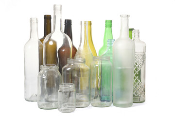 group of bottles and jars isolated on white backgrouond