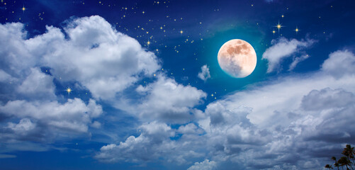 Naklejka na ściany i meble Night stars sky and full moon .Nature background.