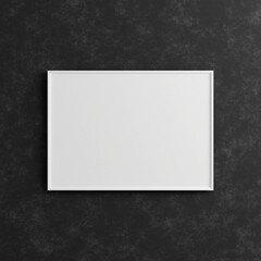 Modern and minimalist horizontal white poster or photo frame mockup on the industrial black wall. 3d rendering.