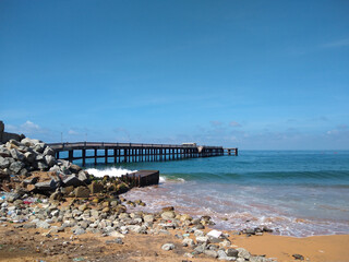 Valiyathura sea bridge, Thiruvananthapuram, Kerala, seascape view, blue sky background