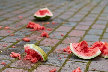 Dropped watermelon on the ground