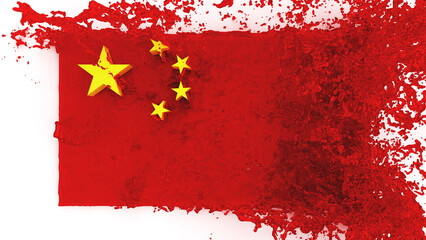 Flag of China formed by liquids, Abstract Flag of China filled with fluids, 3d rendering, 3d illustration