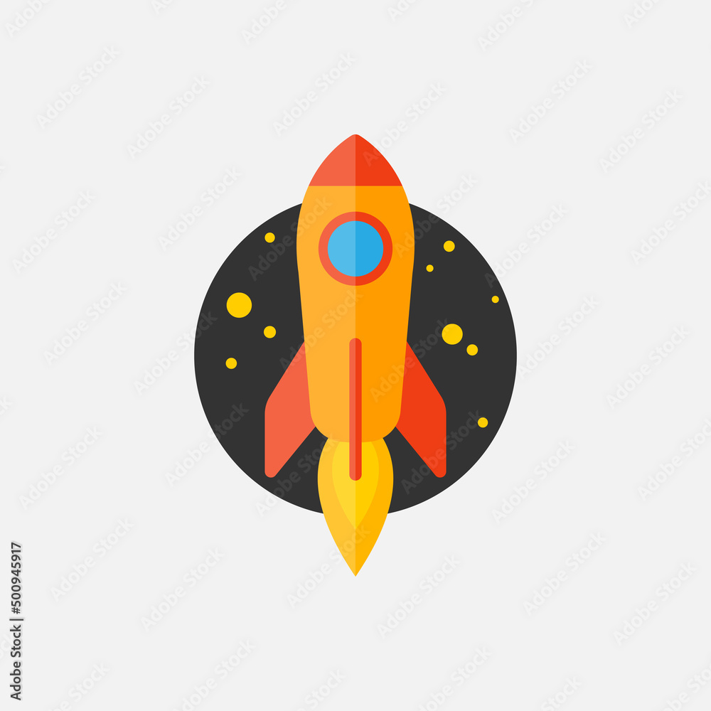 Wall mural rocket in the starry sky flat style icon. vector eps 10