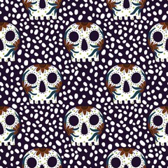 Seamless sugar skulls pattern for fabrics and textiles and packaging and gifts and wrapping paper