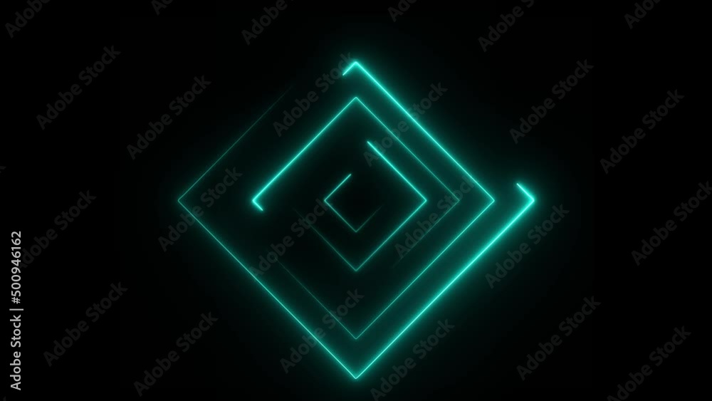 Poster Abstract seamless loop neon square. Blue neon square hi-tech motion background seamless loop. Video 3D animation