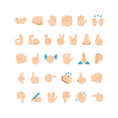 Fototapeta na wymiar Emoji hand icons and symbols set. Hand gestures and signs. Vector EPS 10
