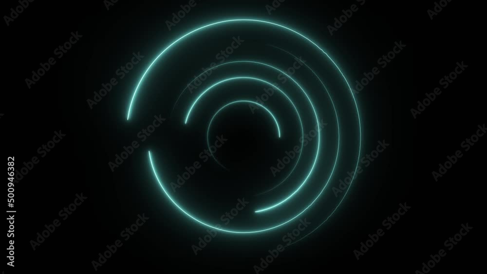 Poster Abstract seamless loop neon circle. Blue neon circles hi-tech motion background seamless loop. Video 3D animation