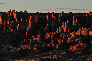 Sunset at the Fiery Furnace, Arches National Park, Moab, Utah, Southwest USA