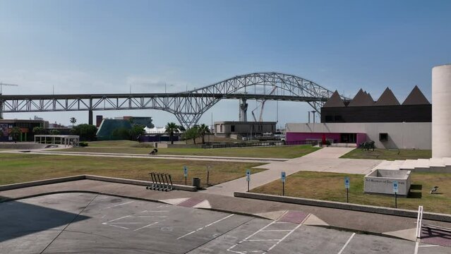Aerial approach of Corpus Christi bridge in Texas