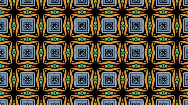 Abstract, background animation, scrolling right, black, blue, green and black mandala