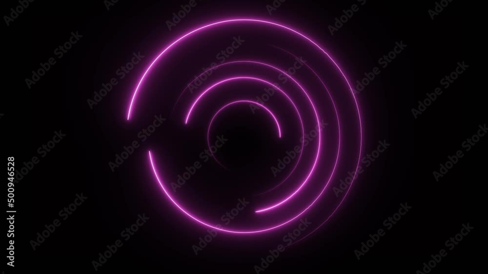 Poster Abstract seamless loop neon circle. Purple neon circles hi-tech motion background seamless loop. Video 3D animation