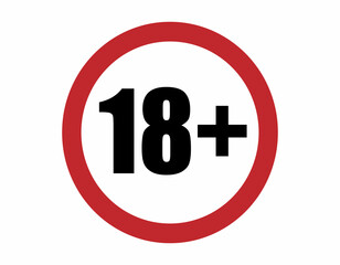 Icon 18+ content age . Adults only, prohibition and warning symbol. Limit and stop. Round prohibited sign. Prohibition symbol illustration. Label of containment and age restrictions