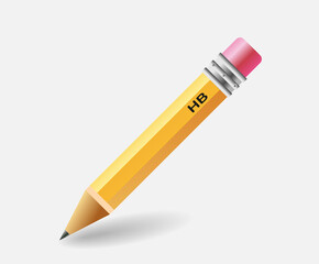 Pencil and eraser, drawing and writing tool. Pencil for office and school. Isolated design, yellow pencil and pink eraser. Pencil icon. Vector