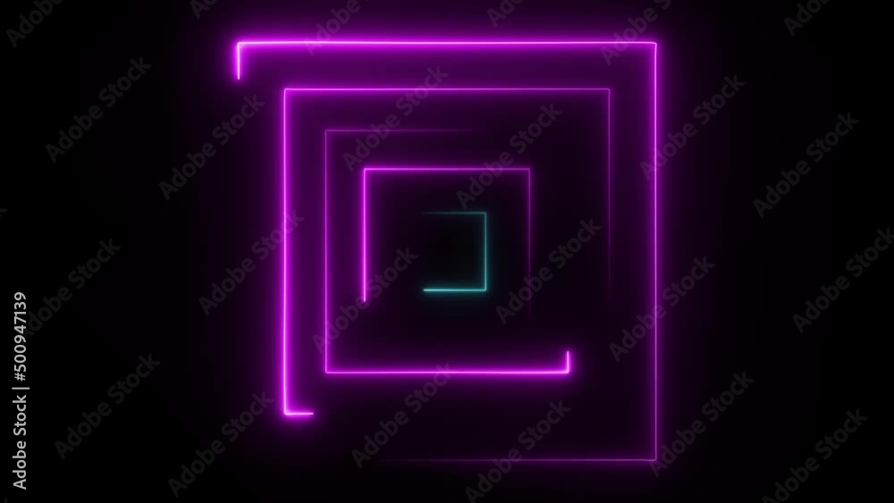 Poster Abstract seamless loop neon square. Blue and purple neon square hi-tech motion background seamless loop. Video 3D animation