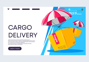 vector illustration of a banner template for a website, air delivery service, cargo and boxes delivery by air using air probes and balloons