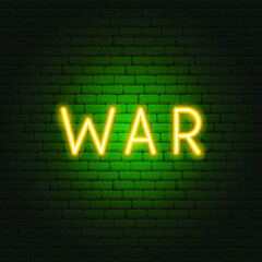 War Neon Text. Vector Illustration of Army Promotion.