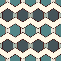 Zigzag seamless pattern. Hexagon mosaic tiles ornament. Ethnic surface print. Repeated geometric figures background