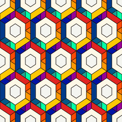 Honeycomb seamless pattern. Hexagon mosaic tiles ornament. Ethnic surface print. Repeated geometric figures background