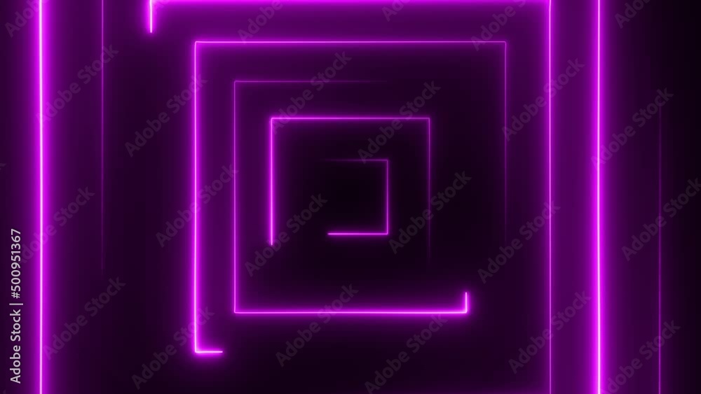 Poster Abstract seamless loop neon square. Purple neon square hi-tech motion background seamless loop. Video 3D animation