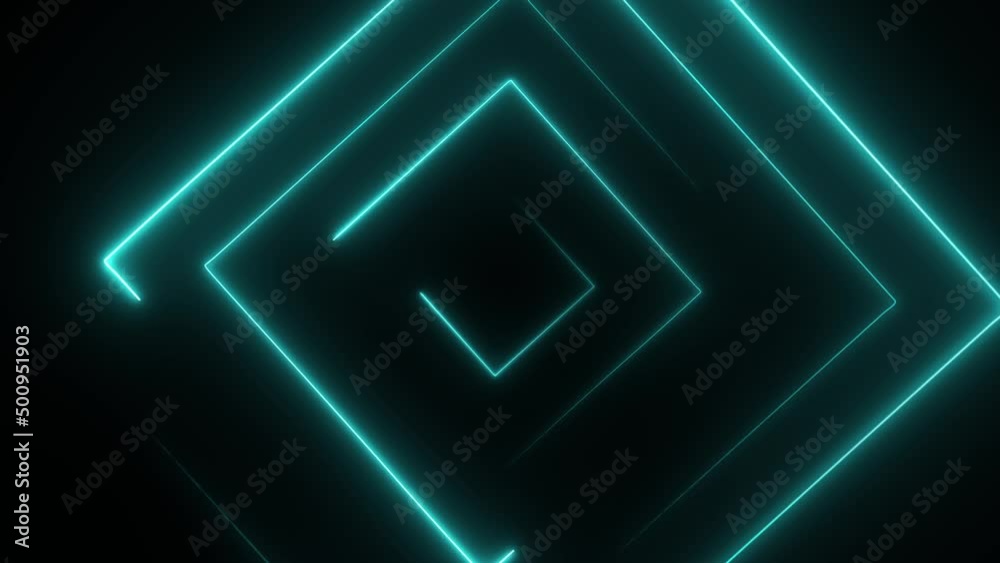 Poster Abstract seamless loop neon square. Blue neon square hi-tech motion background seamless loop. Video 3D animation