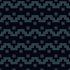 Geometric seamless pattern. Ethnic, folk print. Zigzag lines, squares motif background. Minimal geo linear ornament