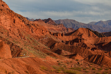 Naklejka premium The winding road through the beautiful landscape of the Quebrada de Cafayate, Salta Province, northwest Argentina