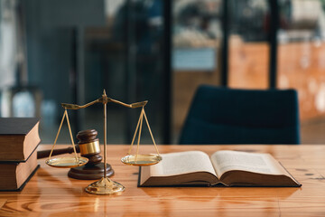 judgment hammer, Legal office. Attorney at law. Law and justice. Wooden judge gavel, close-up view. lawyer's desk