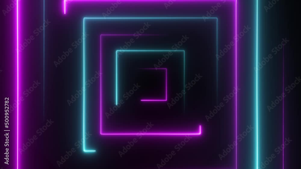 Poster Abstract seamless loop neon square. Blue and purple neon square hi-tech motion background seamless loop. Video 3D animation