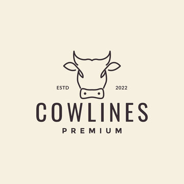 line hipster simple head cow logo design vector graphic symbol icon illustration creative idea