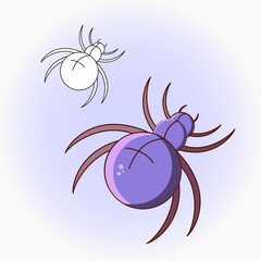 Drawing of a spider. Vector flat illustration.  Icon, sticker.  Cartoon illustration. Coloring page.