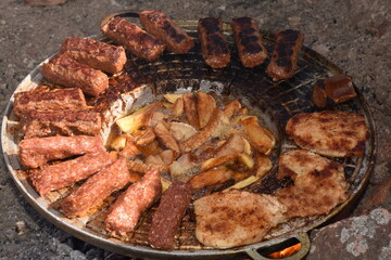  Romanian barbecue,grill, spicy sausages and bacon,mici