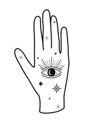 Hand, eye and celestial elements. Vector elements isolated on a background.