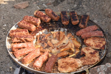  Romanian barbecue,grill, spicy sausages and bacon,mici