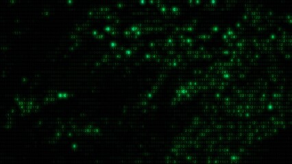 Abstract green computer hex code full-frame background. Concept binary encryption technology algorithm screen illustration for hud design and artificial intelligence machine learning design template.