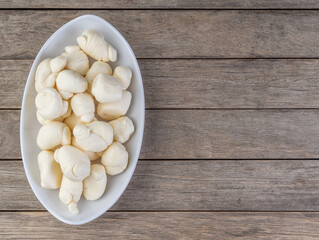 Nozinho or Knot mozzarella, typical brazilian artisanal fresh white cheese with copy space