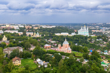 Fototapeta na wymiar Aerial view of Smolensk on cloudy summer day, Russia..