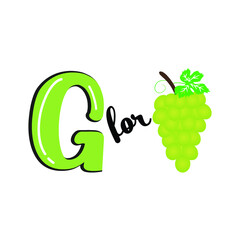 G for Grape, G Letter and Grape Vector Illustration, Alphabet Design For Children