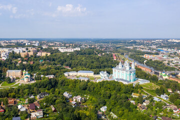 Fototapeta na wymiar Drone view of Smolensk and Uspensky cathedral on sunny summer day, Russia.