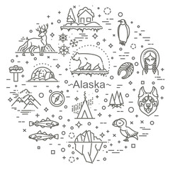 line Arctic banner, North Pole illustration