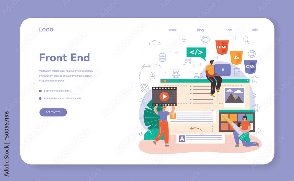 Poster front end developer web banner or landing page. website interface