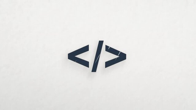 Coding code html icon with color drawing effect. Doodle animation. 4K