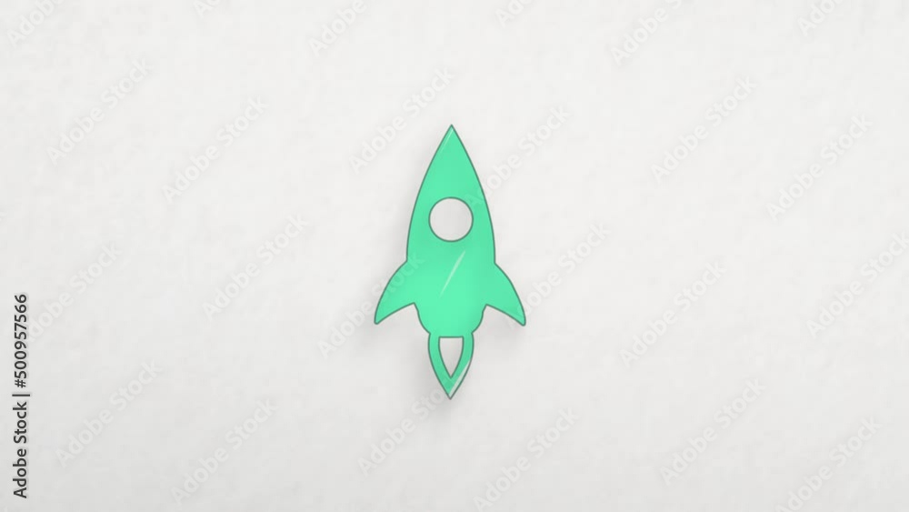 Poster rocket ship icon with color drawing effect. doodle animation. 4k