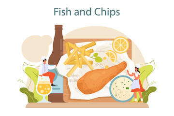 Fish and chips. British deep-fried fish and chips fast food. Sea food